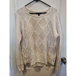 Women's American Eagle Open Knit Crewneck Sweater Wool Cream Medium